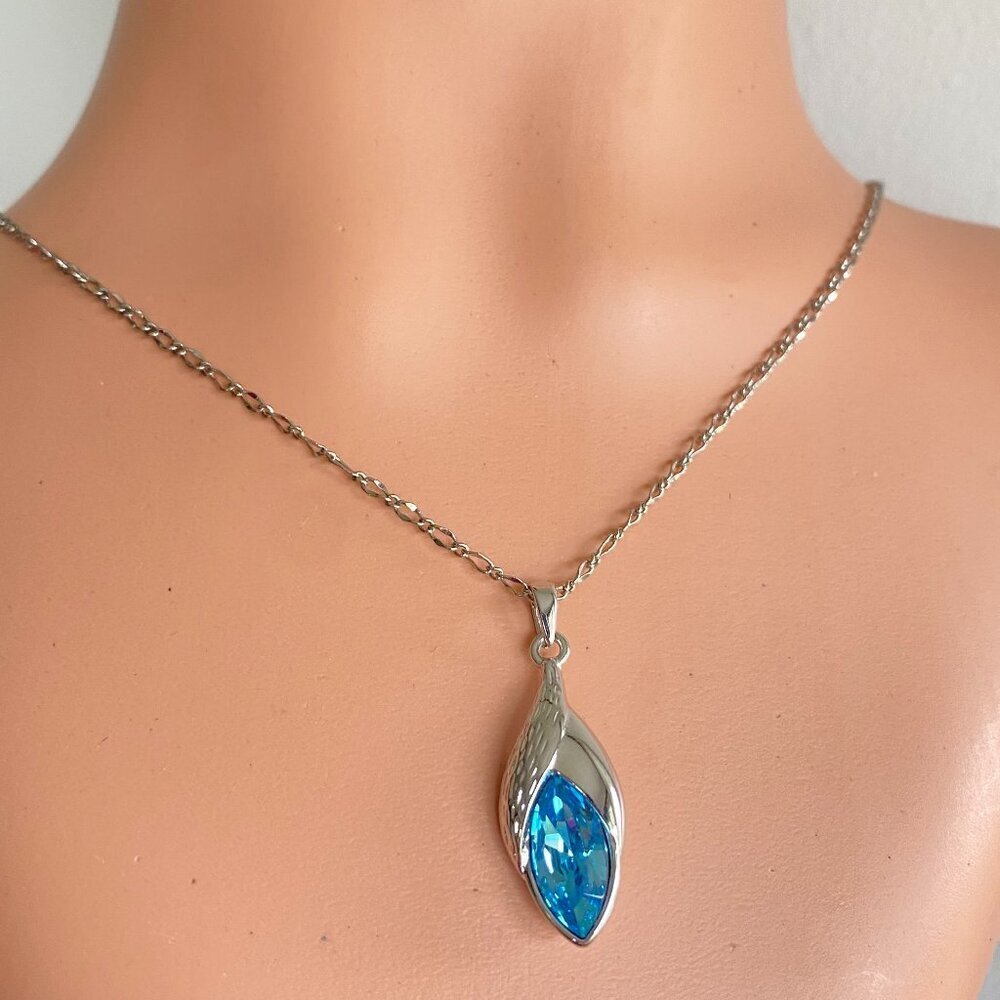FAC Sparkling Sky Blue Marquise Cut Crystal Necklace​​​​